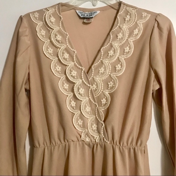 Vintage Blair Long Sleeve Crossover Wrap Dress Scallop Lace Elastic Waist 8 - Picture 2 of 6